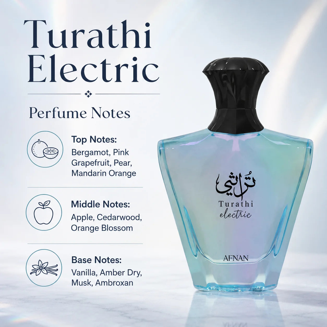 Afnan Turathi Electric Eau de Parfum side angle detail shot