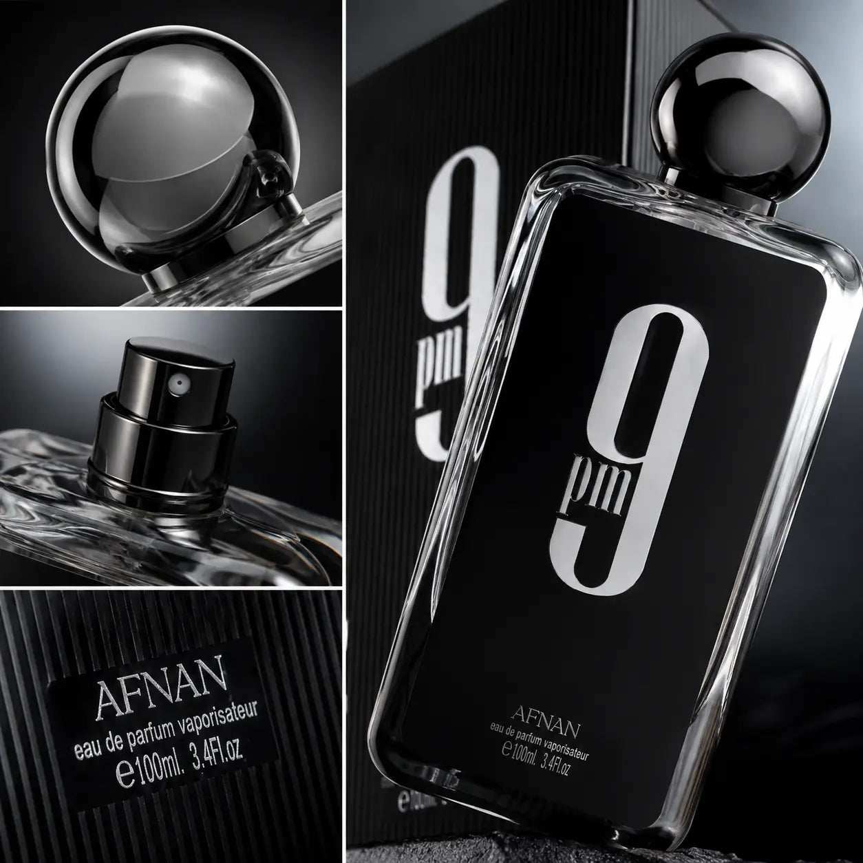 Afnan 9 PM Eau de Parfum for Men 100ml bottle with luxury black and gold packaging