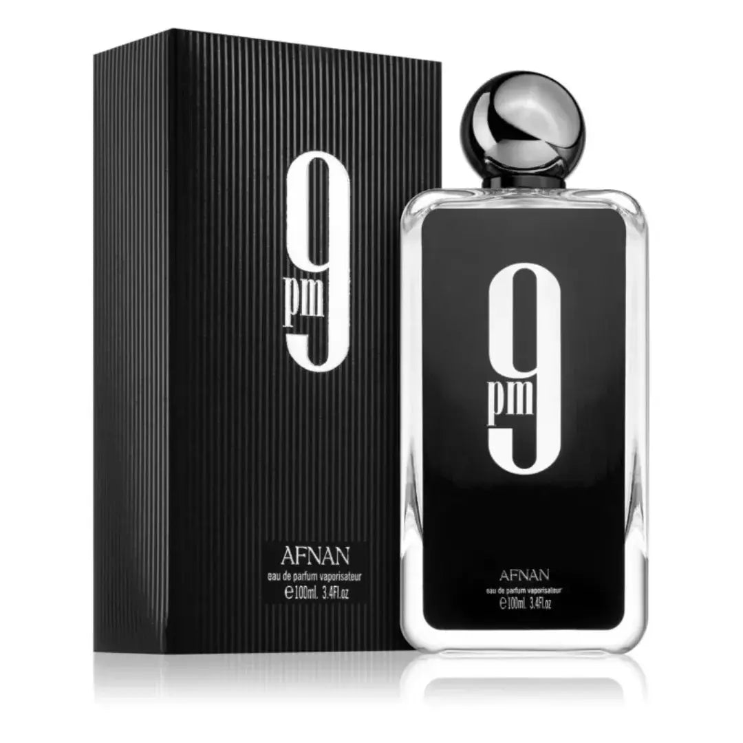 Afnan 9 PM Eau de Parfum for Men 100ml bottle with luxury black and gold packaging