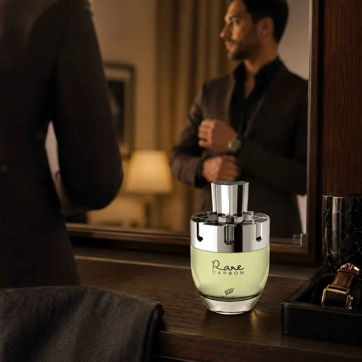 Afnan Rare Carbon Eau de Parfum lifestyle presentation